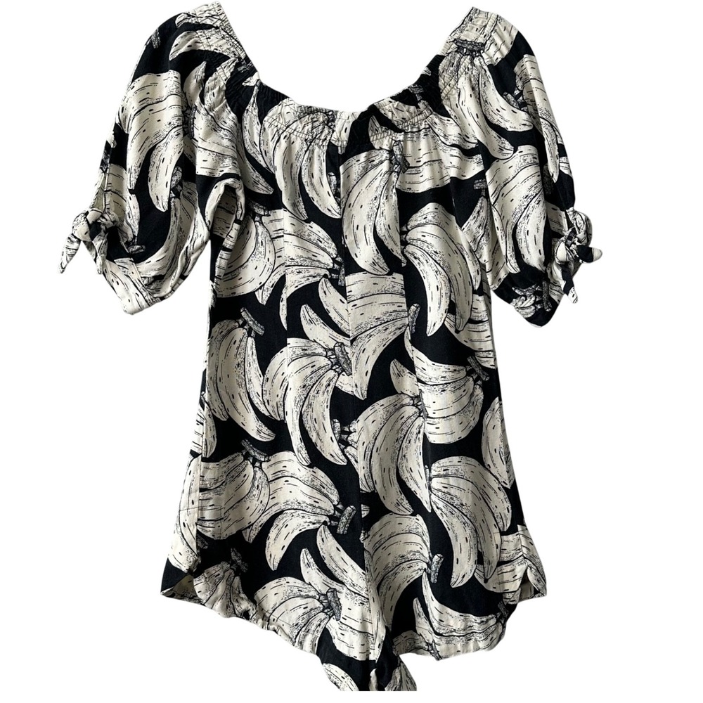 Farm Rio Banana Print Romper Women's Short Sleeve Tropical Casual Small‎ Rare - Picture 4 of 7